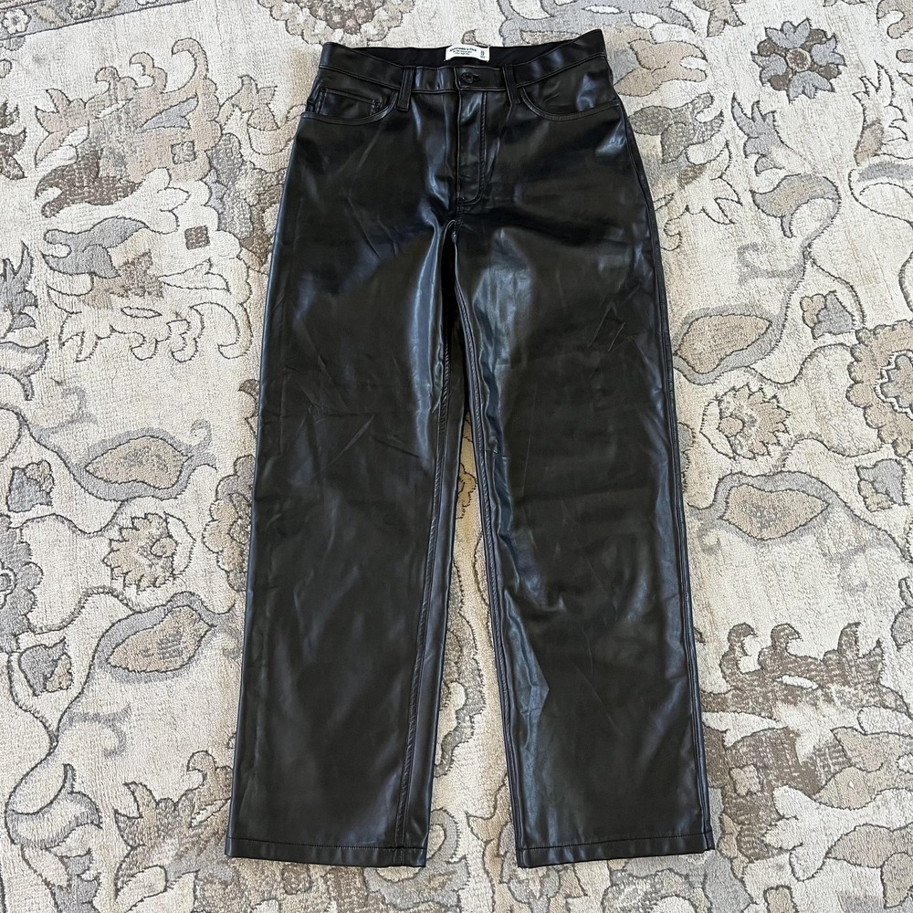 Abercrombie & Fitch Jeans Womens 31 12 Black High Rise 90s Relaxed Faux Leather